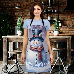 Delantal Navidades de Winter Forest Snowman   Morado