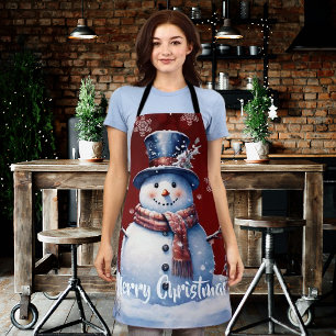 Delantal Navidades de Winter Forest Snowman Roja