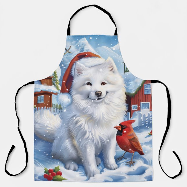 Delantal Navidades del American Eskimo Dog Winter Wonderlan (Anverso)
