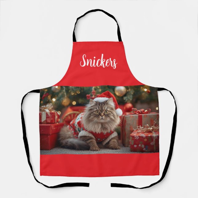Delantal Navidades del gato Merry Maine Coon Personalizadas (Anverso)