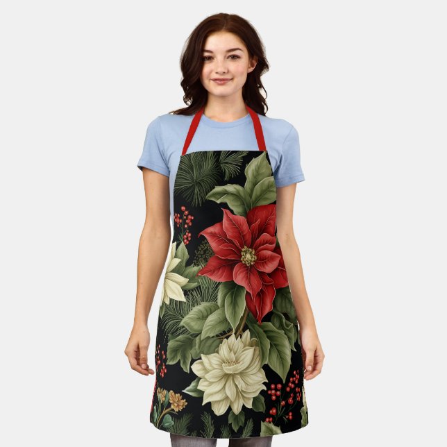 Delantal Navidades del patrón de puninsettia vintage (Gastado)
