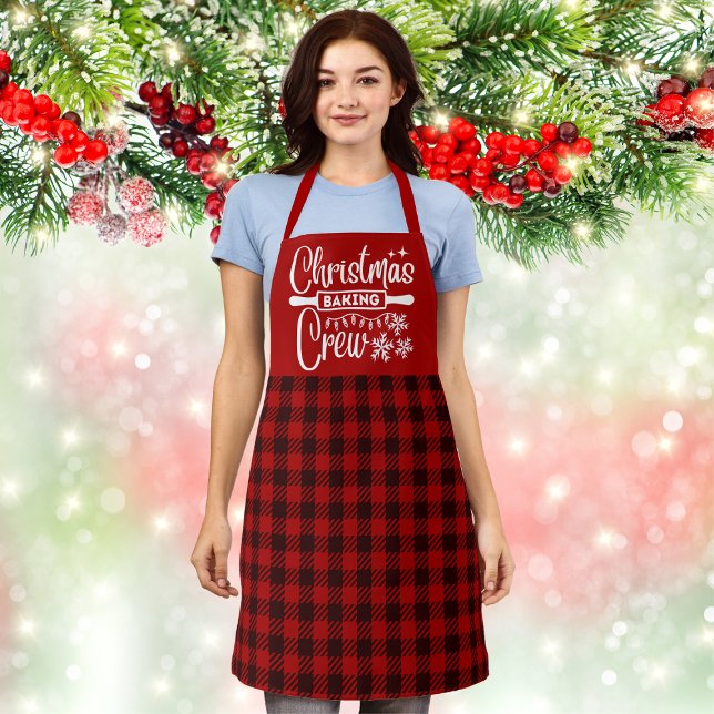Delantal Navidades del patrón rojo negro de platillos rojos (Red Black Plaid Pattern Christmas Baking Crew Apron
)