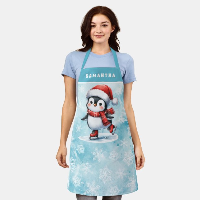 Delantal Navidades del Penguin Ice Skater Snowy Blue Person (Gastado)