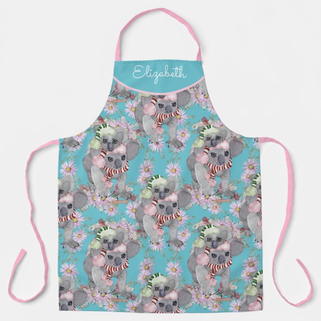 Delantal Navidades del personalizado Koala Azul vinícola (Anverso)