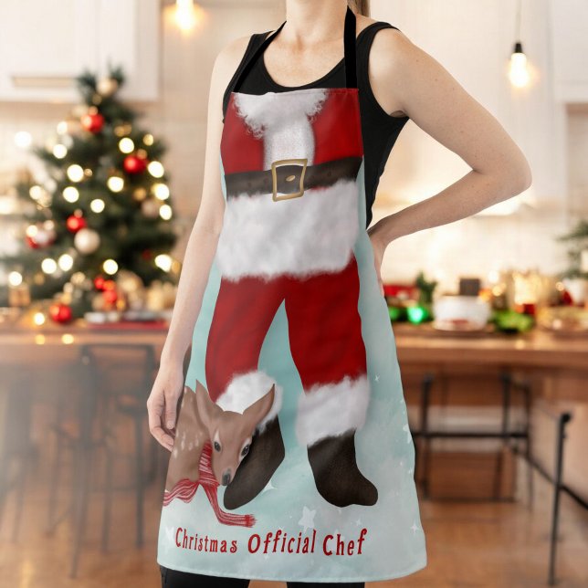Delantal Navidades divertidos, el chef, traje santa y cierv (Funny Christmas chef santa suit and deer Apron)