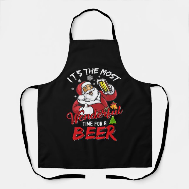 Delantal Navidades divertidos Santa Claus Beer Beer Wonderf (Anverso)