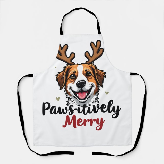Delantal Navidades divertidos y prometedores renos de perro (Anverso)
