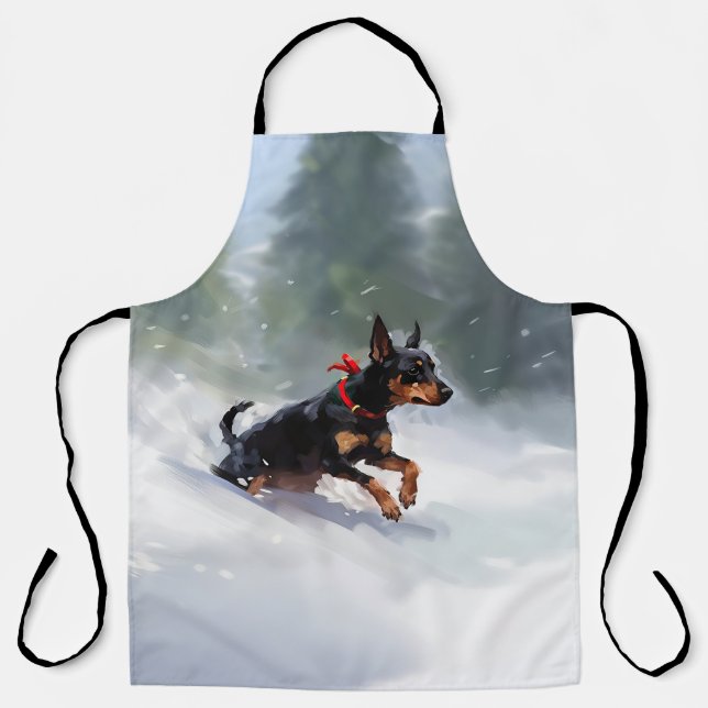 Delantal Navidades Doberman Pinscher en invierno (Anverso)