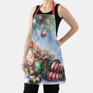 Delantal Navidades durmientes Elf con Calico Kitten