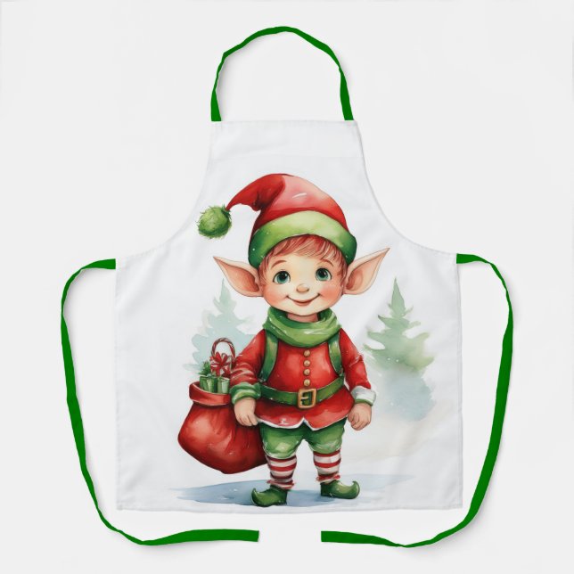 Delantal Navidades elf con un saco de regalos (Anverso)
