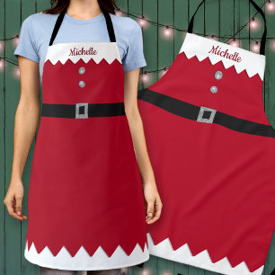 Delantal Navidades Elf del Taller de Purpurina Rojo y Plata