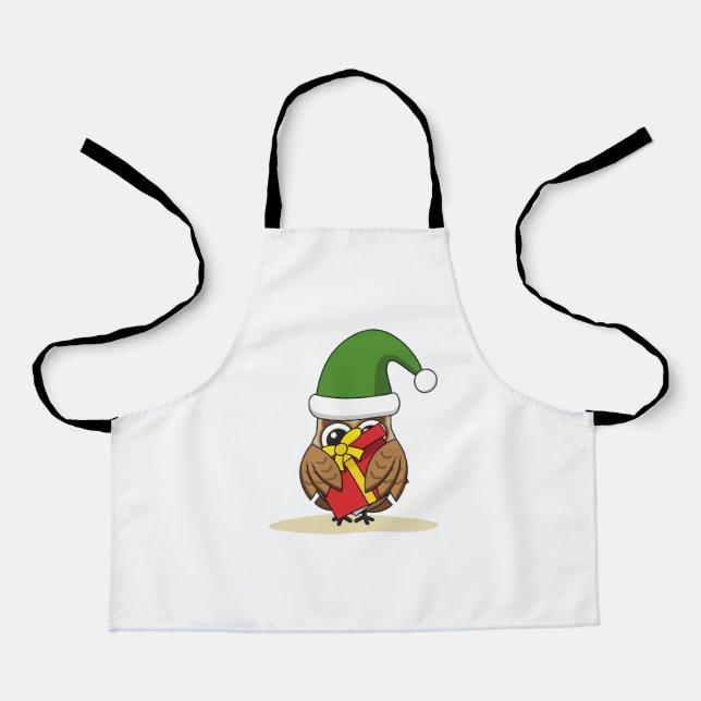 Delantal Navidades Elf Owl con presente (Anverso)