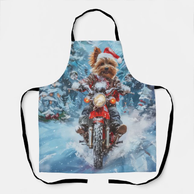 Delantal Navidades en motocicleta de Biewer Terrier Dog Rid (Anverso)