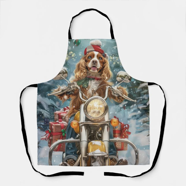 Delantal Navidades en motocicleta de Cocker Spaniel Dog Rid (Anverso)