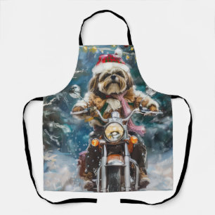 Delantal Navidades en motocicleta de lhasa Apso Dog Riding