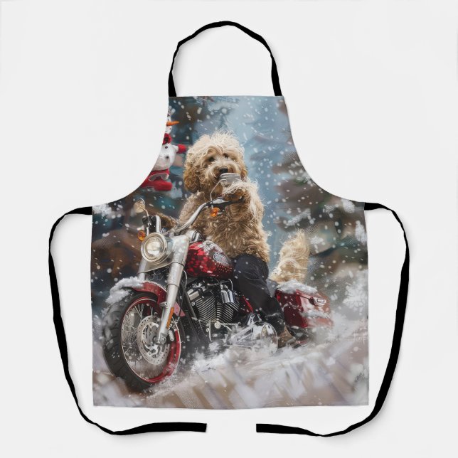 Delantal Navidades en motocicleta Goldendoodle Dog Riding (Anverso)