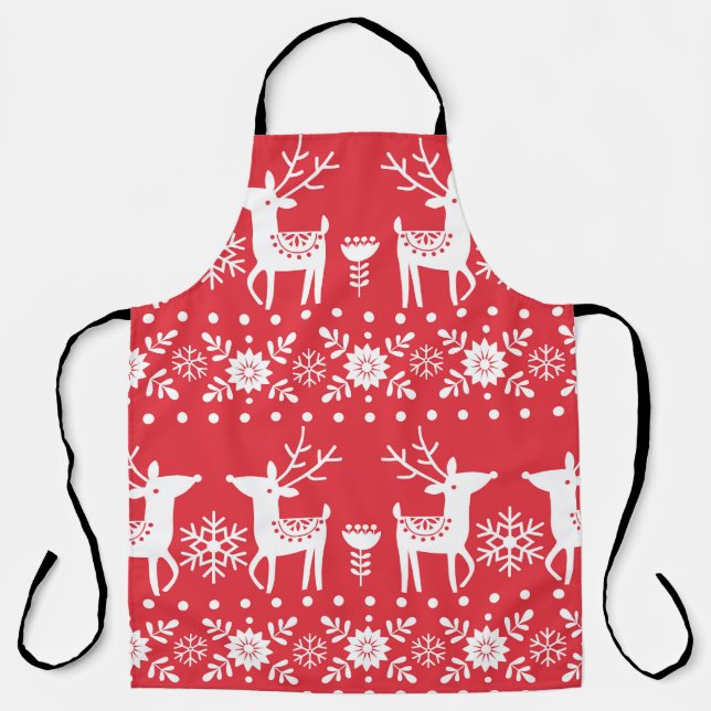 Delantal Navidades escandinavos: Copos de nieve y ciervo (Anverso)