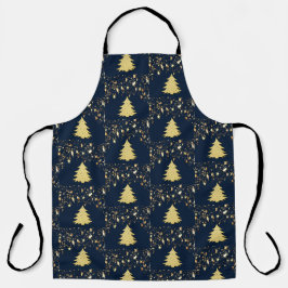 Delantal Navidades Estrellas de Oro Árboles Baubles Azul Ex