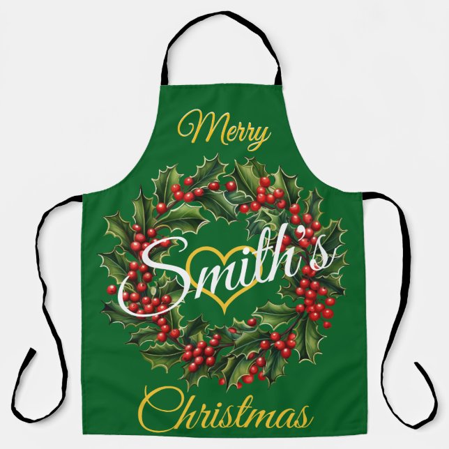 Delantal Navidades familiares personalizados Garland (Anverso)