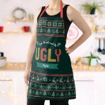 Delantal Navidades feos verdes Sweater Nórdico Knit Añadir<br><div class="desc">"Come, bebe y sé feo". Aquí hay una forma maravillosa de añadir a la diversión de sus vacaciones horneando. Añade brillo extra a tus aventuras culinarias vacacionales cuando usas este delantal único, caprichoso, moderno y personalizado de Navidades. Un lindo patrón nórdico de hilo justo de árboles extravagantes, renos, ornamentos, junto...</div>