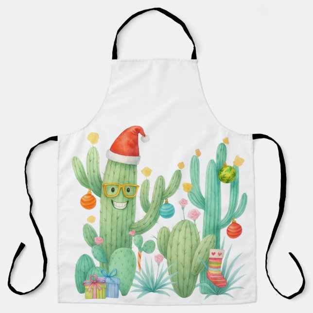 Delantal Navidades festivos Cactus con Santa Hat y Ornament (Anverso)