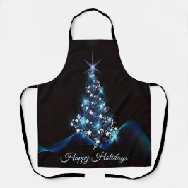 Delantal Navidades Fiesta Árbol azul brillante negro elegan
