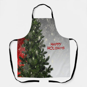 Delantal Navidades Fiesta Green Tree Red Silver Snowflakes