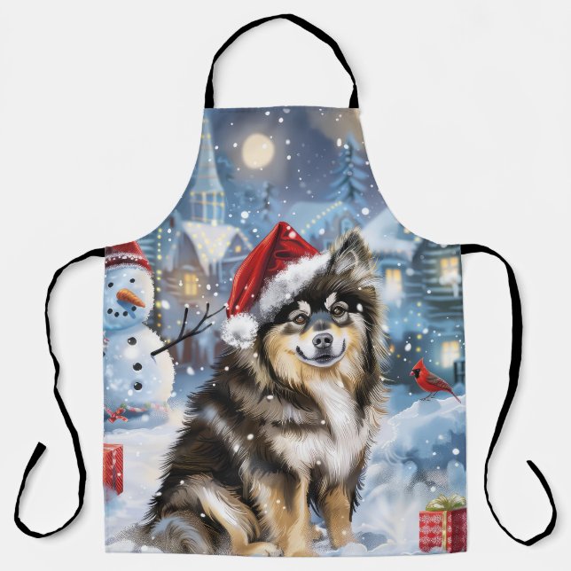 Delantal Navidades finlandeses de invierno de Lapphund disf (Anverso)
