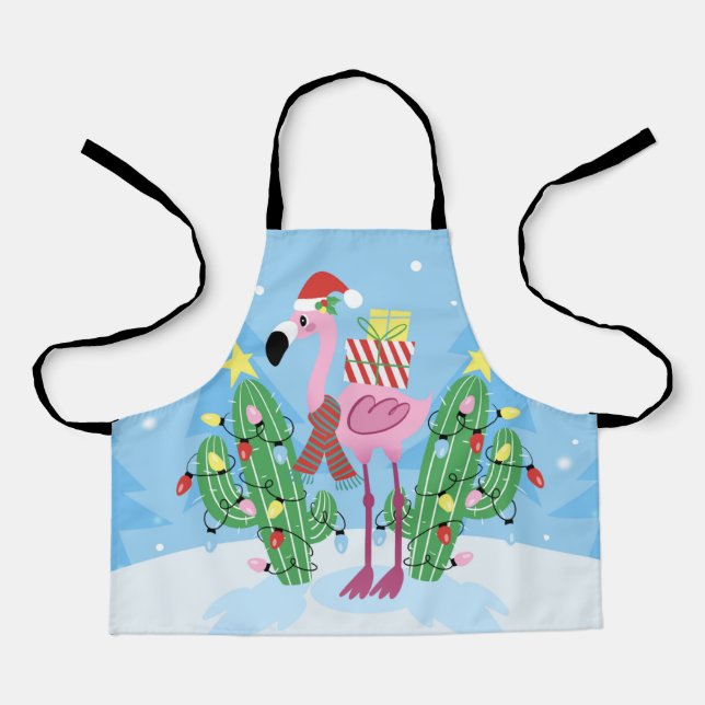 Delantal Navidades Flamingo con Cactus (Anverso)