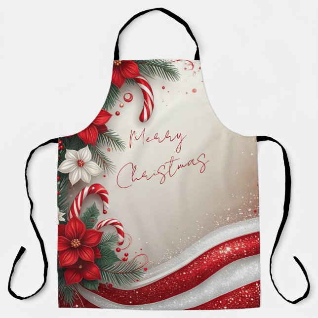Delantal Navidades Floral Candy Canes Holiday Apron (Anverso)