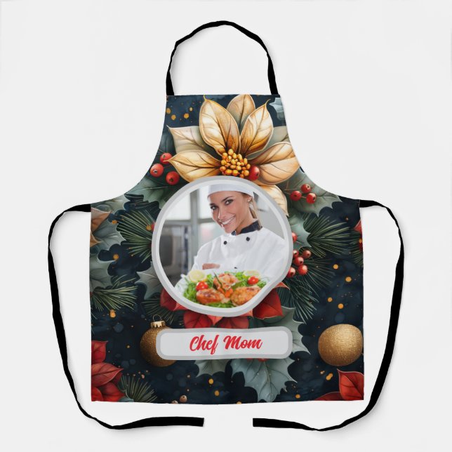 Delantal Navidades Floral Personalizada Chef Mamá Foto Apro (Anverso)