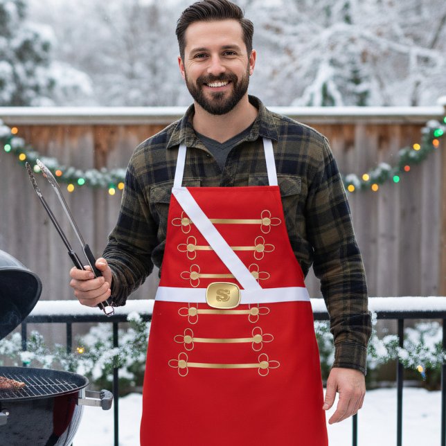 Delantal Navidades graciosos con disfraz de soldado de caza (A fun and festive nutcracker/ toy soldier costume apron with space for your initial)