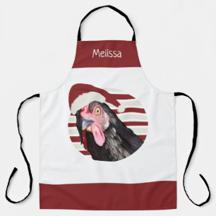Delantal Navidades Graciosos Pollos Tiras Rojas Y Blancas