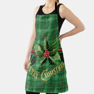 Delantal Navidades Green Plaid con Wreath