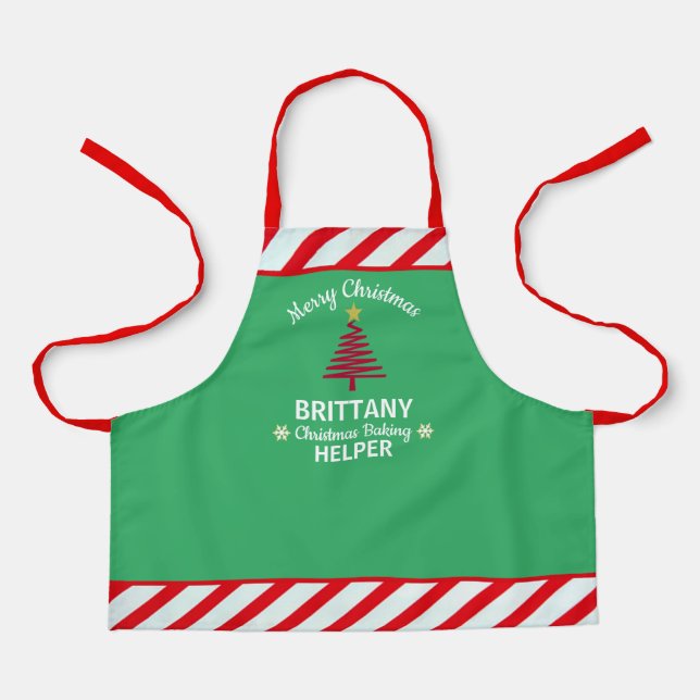 Delantal Navidades Green y Red White Stripes Elf Kid (Anverso)