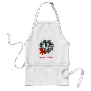 Delantal Navidades Greyhound Wreath Bow Holiday Apron