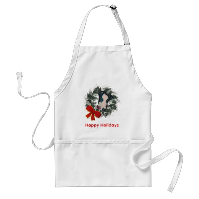 Delantal Navidades Greyhound Wreath Bow Holiday Apron (Frente)