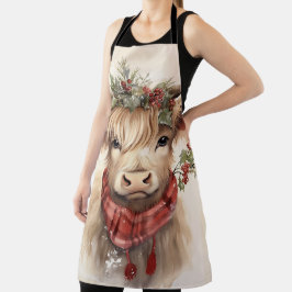 Delantal Navidades Highland Cow - En todo el área de impres