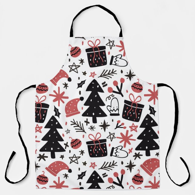 Delantal Navidades Holiday Icons Xmas Tree Santa Hat (Anverso)