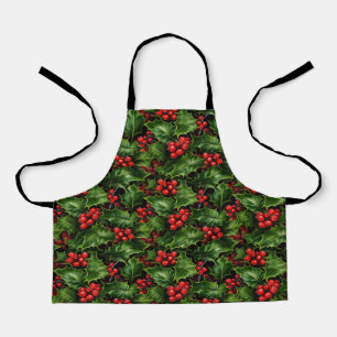 Delantal Navidades Holly Leasing Y Red Berries Pattern
