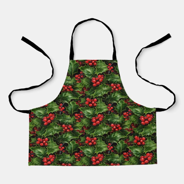 Delantal Navidades Holly Leasing Y Red Berries Pattern (Anverso)