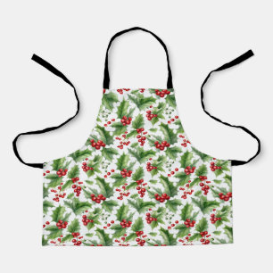 Delantal Navidades Holly Leaves Y Berries Rojos Seamless