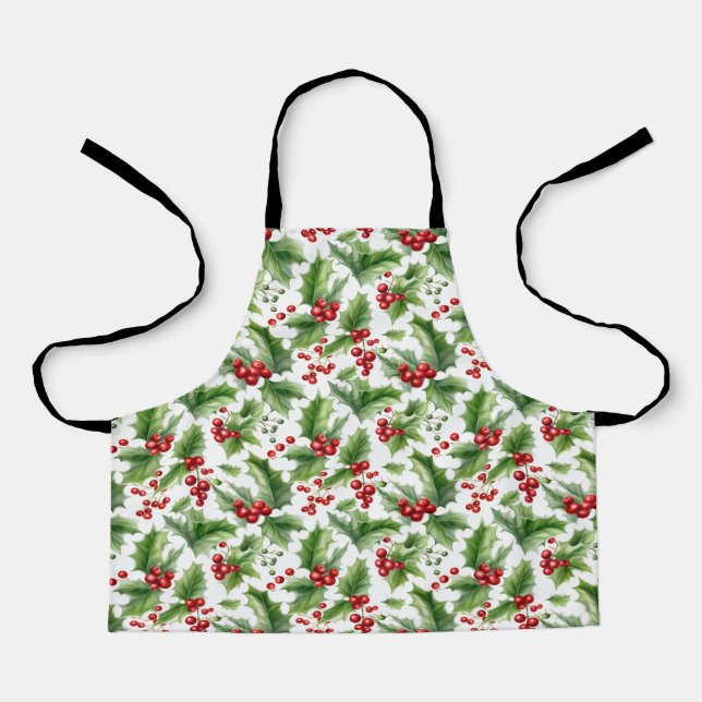 Delantal Navidades Holly Leaves Y Berries Rojos Seamless (Anverso)