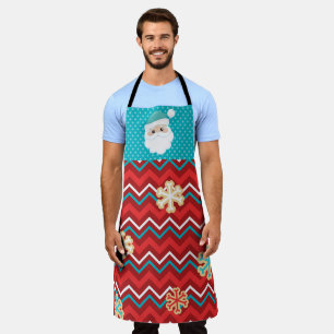 DELANTAL NAVIDADES HUELGAS BLANCAS AZULES ROJAS Y SANTA