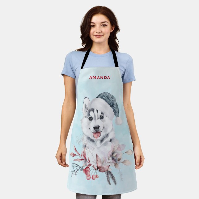 Delantal Navidades Husky Dog en Santa Hat (Gastado)