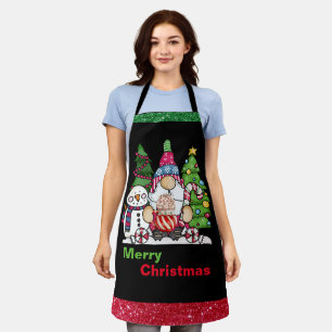 Delantal Navidades Iconos Purpurinas verdes rojos, vacacion
