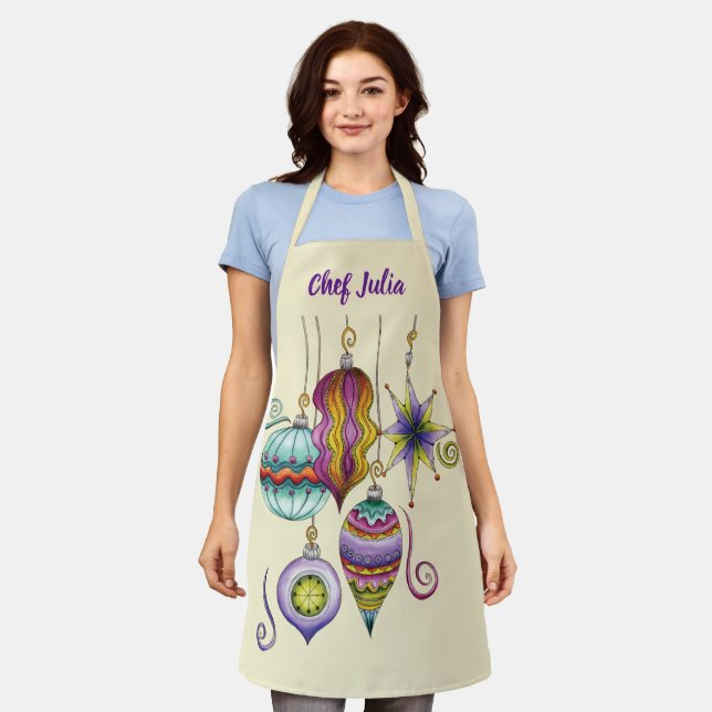 Delantal Navidades íntimos, adornos de vidrio elegante y br (Gastado)