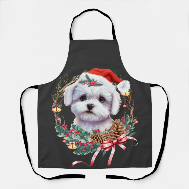 Delantal Navidades malteses de cachorro, Navidad Perro malt (Anverso)