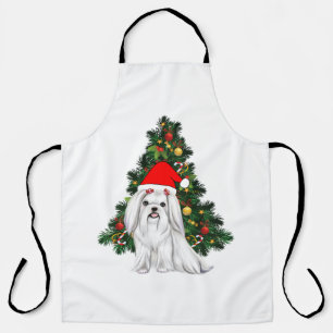 Delantal Navidades malteses, Navidad Perro maltés con sombr