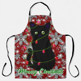 Delantal Navidades Meowy del gato negro parpadean luces de